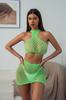 Pretty Girls Two Pieces Green Tops and Skirt Sexy Lingerie Set Erotic Nylon Fishnet Bodystocking for Women