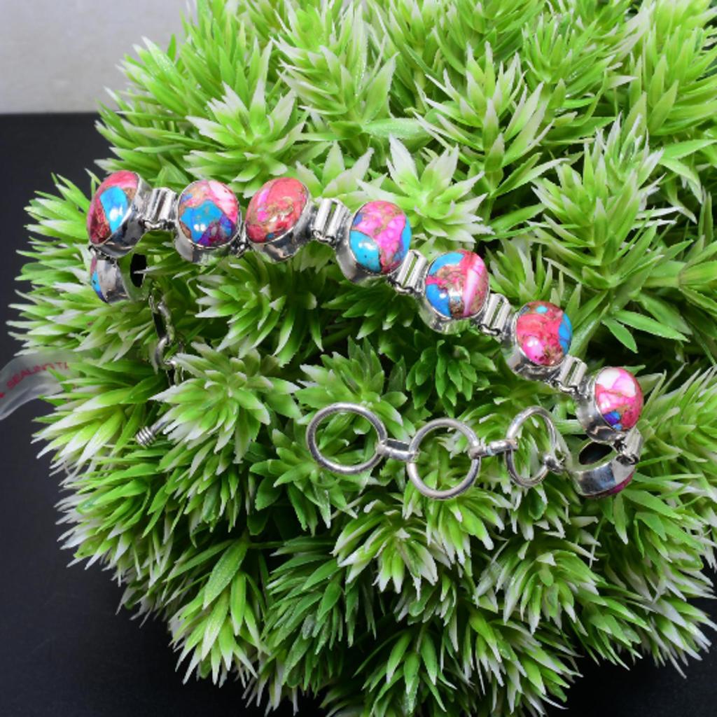 King Man Pink Spiny Oyster Natural Bracelet Pink Spiny Oyster Gemstone Handmade 925 Sterling Silver Bracelet Gemstone Bracelet For Gift