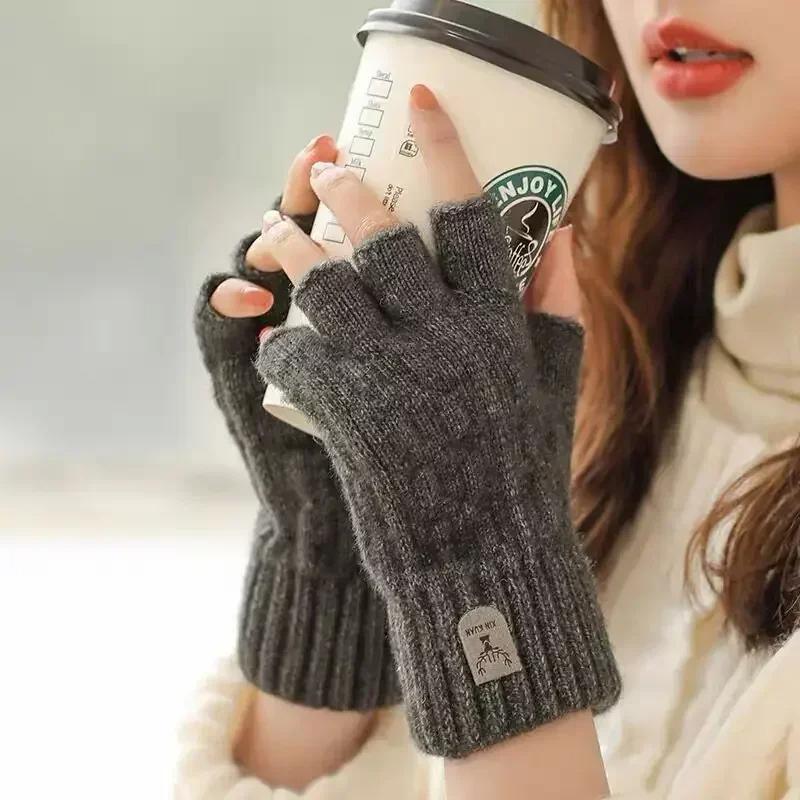 2020Knitted Thick Thermal Half Finger Gloves Women Men Winter Outdoor Warm Wool Driving Fingerless Glove Touchscreen Mittens