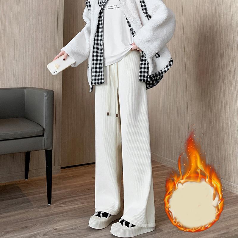 

Модные женские брюки прямого покроя для женщин, осень и зима, утолщенные широкие брюки из бархата с высокой талией, новые элегантные свободные повседневные длинные брюки 2376 2XL слоновая кость