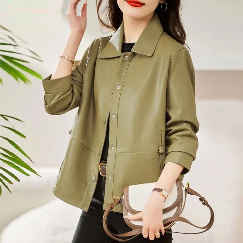 Leather Jacket Women's Short Autumn New Style Fashionable Loose Versatile Leather Jacket Solid Color Cardigan
