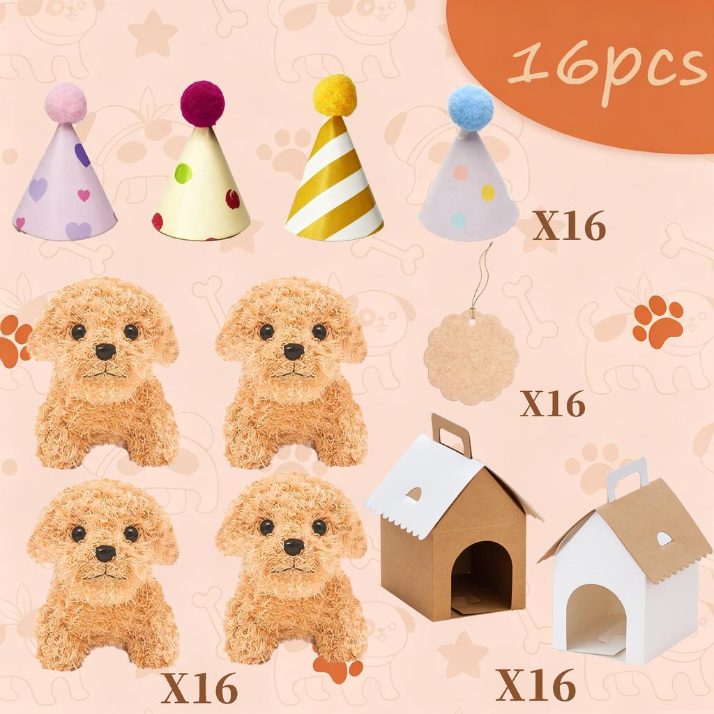 6-36 Pcs 4.7Inch Puppy Stuffed Animals Bulk with Hat Card Paper Boxes Adopt A Puppy Party Favors Kids Stuffed Dogs Birthday Gift
