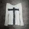 Y2K women's basic pullover round neck slim fit long sleeved personalized cross hot stamping print loose top