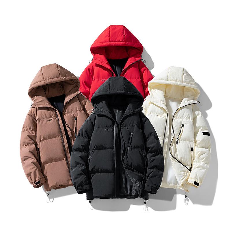 Solid color men's Korean style trendy brand hooded cotton coat winter new style for men and women, handsome, trendy and versatile, thickened and warm