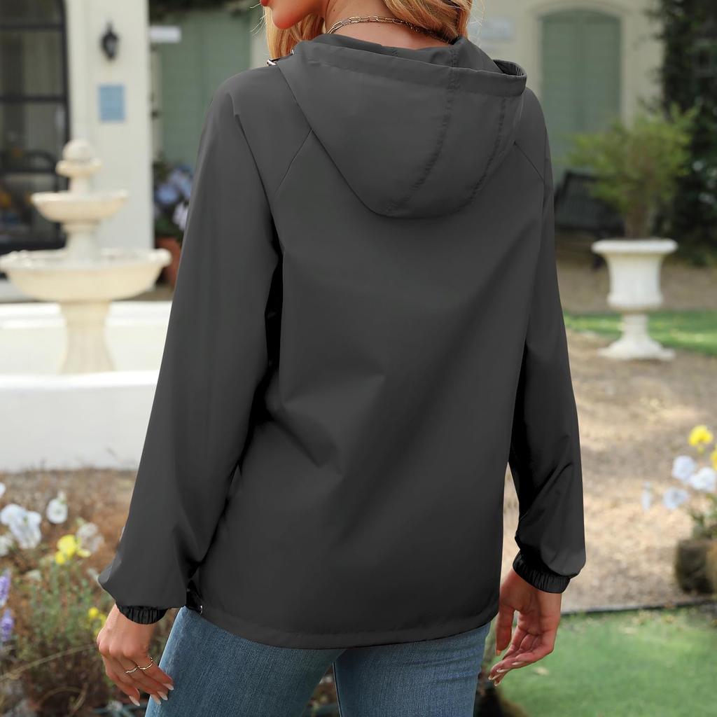 Jacket Women Waterproof Windbreaker Lightweight Rain Jackets With Pockets Packable Raincoats For Women With Hood