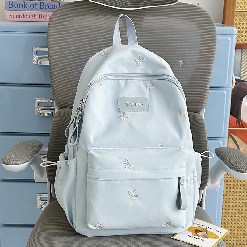 Schoolbag student schoolbag bow embroidery small fresh junior high school girls high value large capacity backpack high school backpack