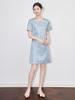 Chinese Gold Silk Jacquard A-Line Dress: Elegant Short Sleeve, Slimming, High Quality Women's Summer Style