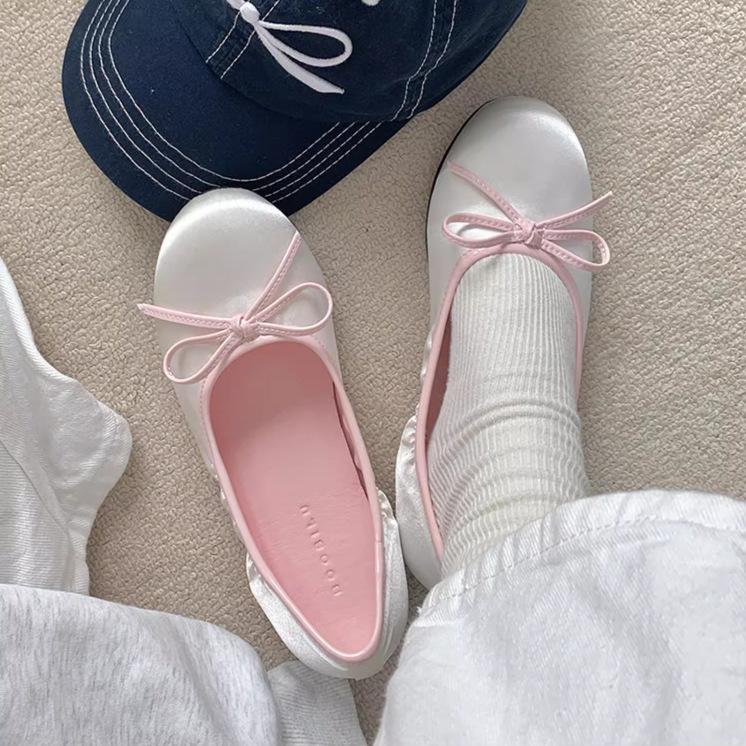 

Модные туфли-балетки конфетно-розового цвета из шелка, женские, с круглым носком и бантом, милые женские мокасины с бантом, женские лоферы слипоны 2025 36 розовый