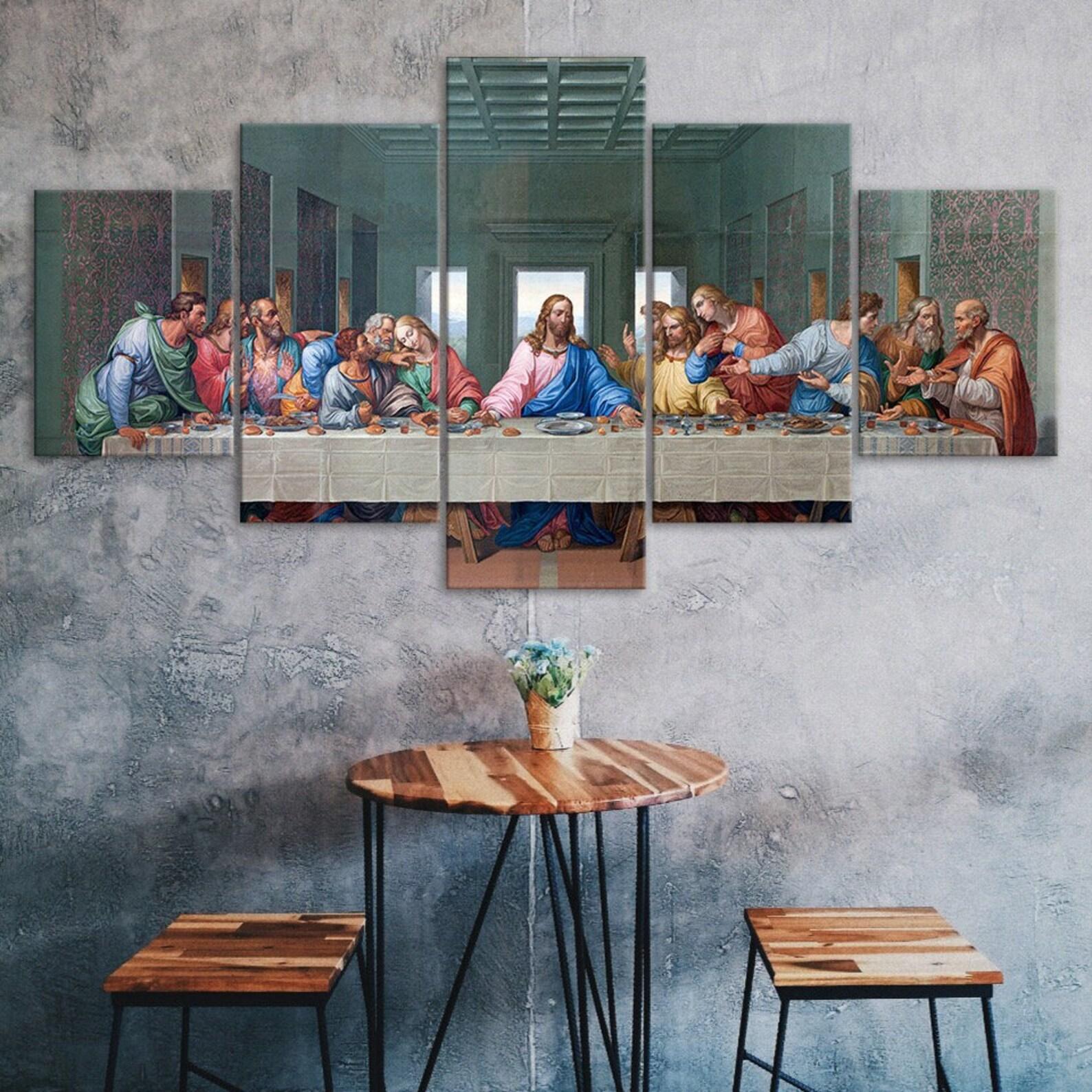

The Last Supper Of Jesus Christ 5 Piece Five Panel Wall Canvas Print Modern Art Poster Picture Home Decor Gift For Him Her 20X35 20X45 20X55CM