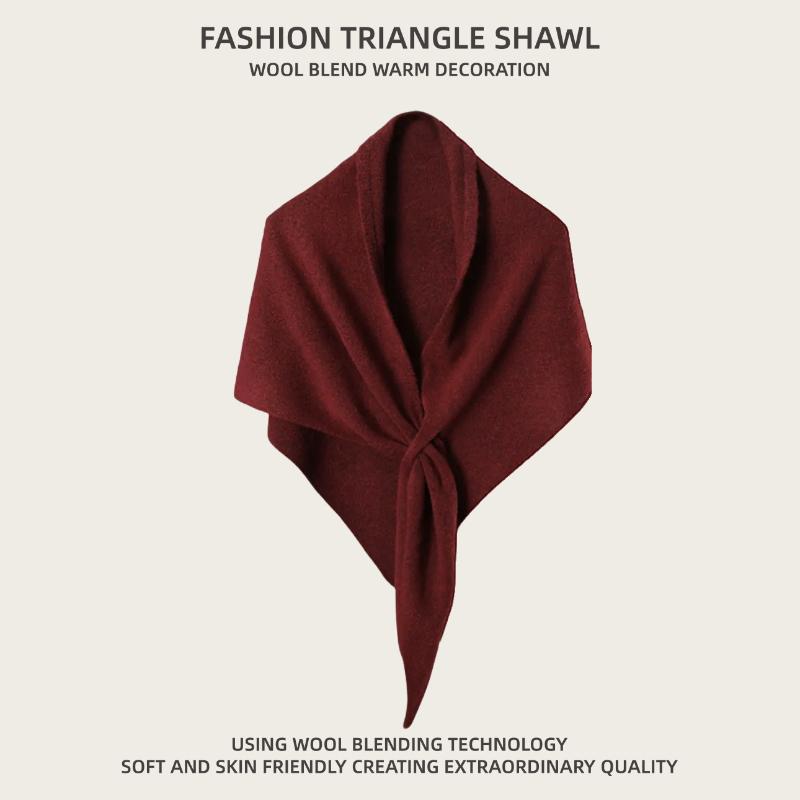 Зимняя женская шаль-накидка, кардиган-кейп, треугольная шаль-шарф из шерстяной смеси, утолщенная, с вязаным теплым плечом вино красного