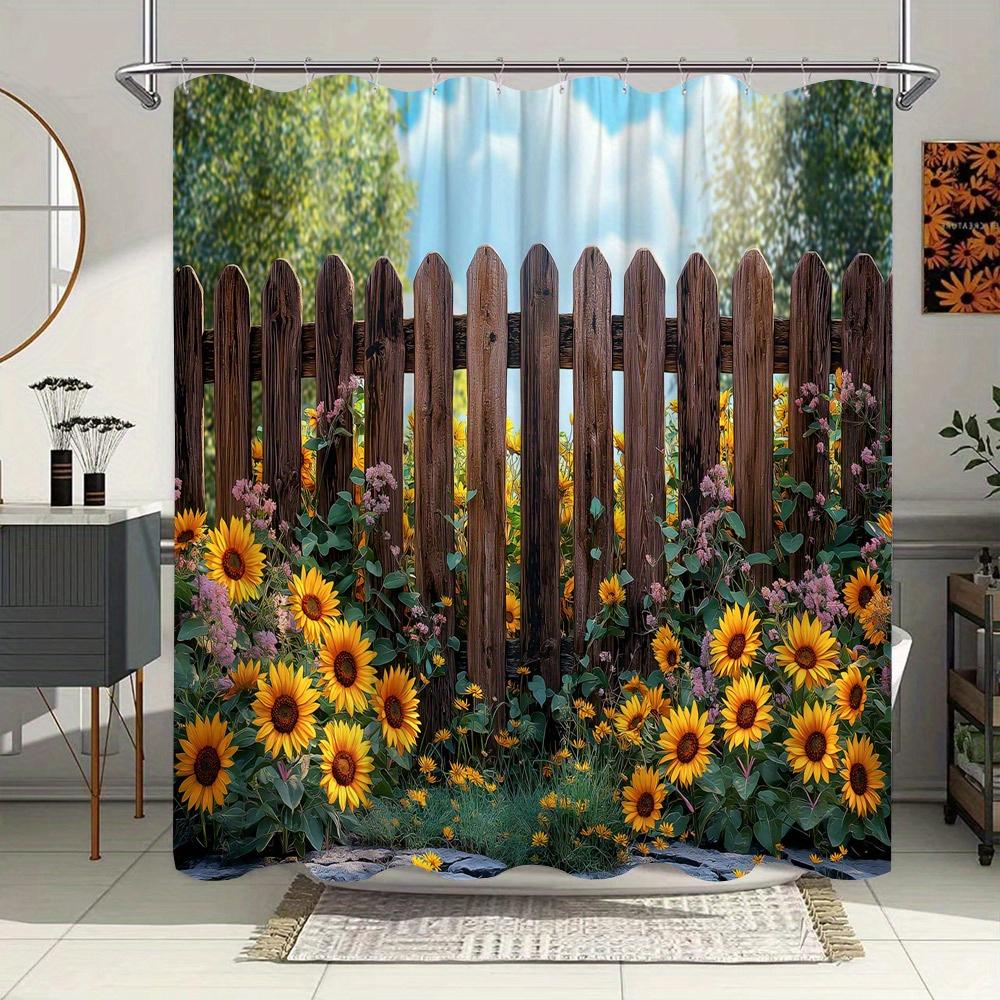

Rustic Fence With Sunflowers Waterproof Shower Curtain For Bathroom Decor,Modern Art Design,Vibrant Colors,Nature-Inspired Style W60H190(CM)-1 Pcs