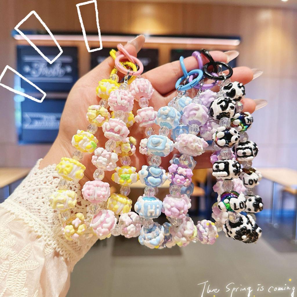 Hand-Painted Beaded Phone Lanyard & Keychain Charm