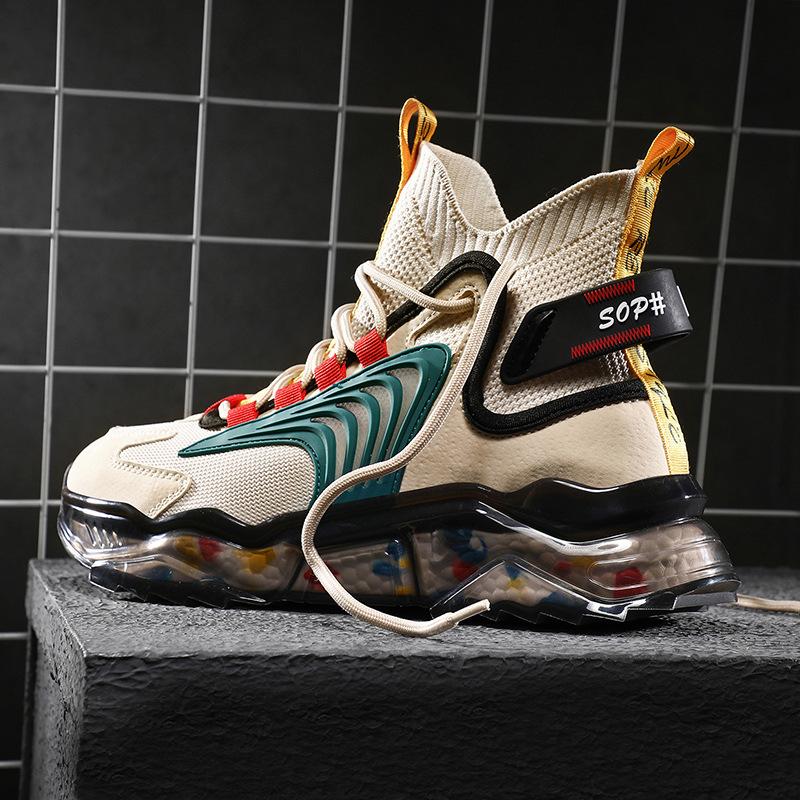 Men's shoes transport large size moving shoes men's casual shoes lace-up autumn and winter high-top black round head heightening shoes