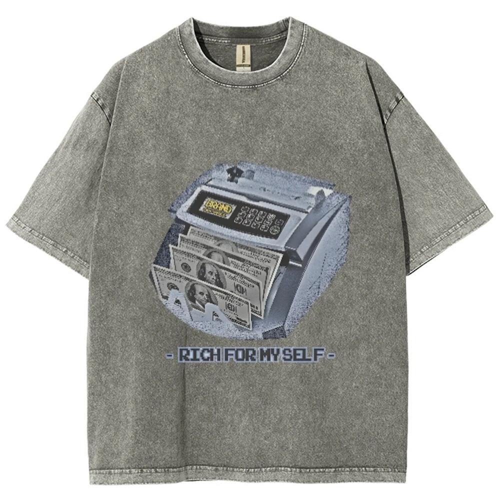 

Богатый для себя Мужская выстиранная футболка Винтажная Оверсайз Хип-хоп Контрастный цвет Круглый вырез Шикарные топы Одежда Харадзюку Унисекс 3XL