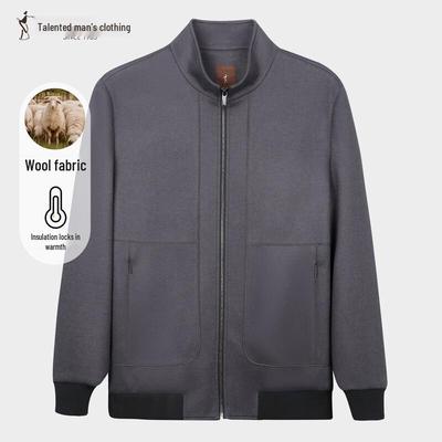 Caizi Men's Stand Collar Wool Blend Casual Jacket