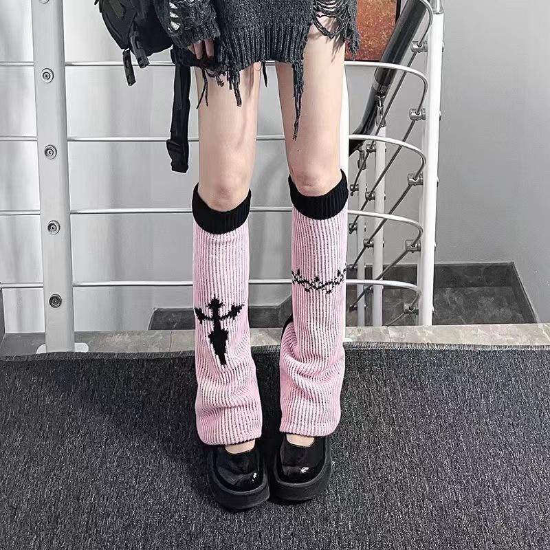 1 pair of punk cute y2k reversible women's calf pile socks for autumn and winter, funny and warm wide knit jk leg covers