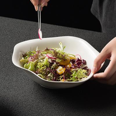 Pure White Irregular Soup Bowl Household Ceramic Salad Bowl Noodle Bowl Hotel High-End Cold Dish Soup Plate Artistic Conception Dish Tableware