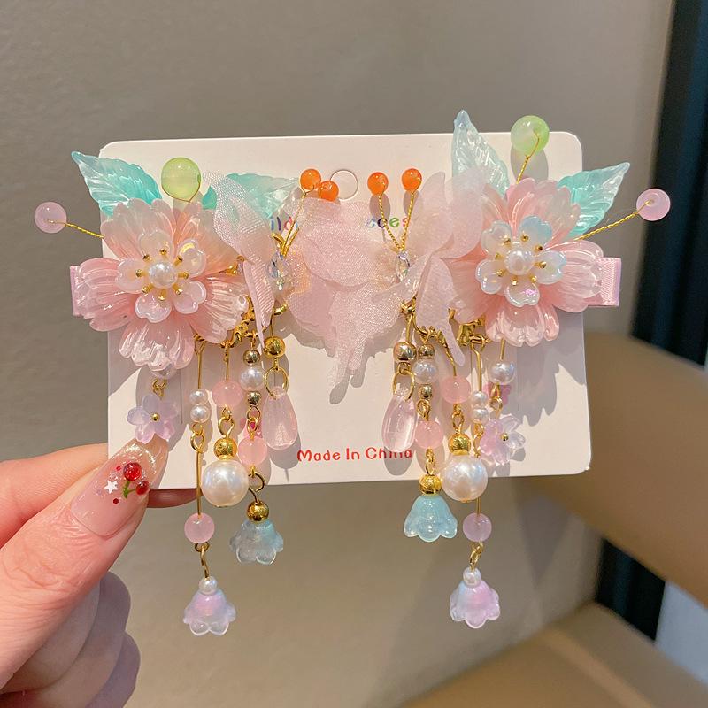 Chinese Style Hanfu Hairpin Set for Girls - Includes Hair Clips, Swaying Tassels, and Butterfly Accessories