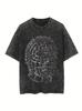 Black Retro Washed Vintage Design SIN Letter Slogan Tshirt