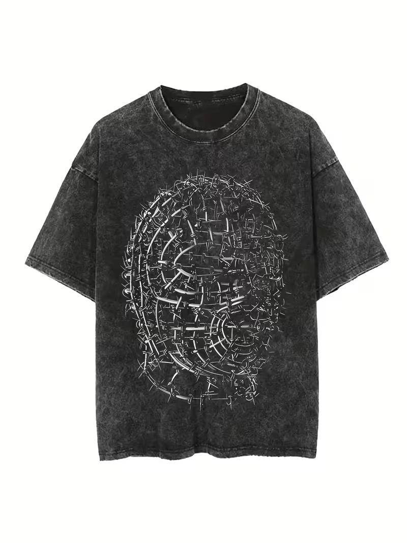 Black retro washed vintage design SIN letter slogan Tshirt S
