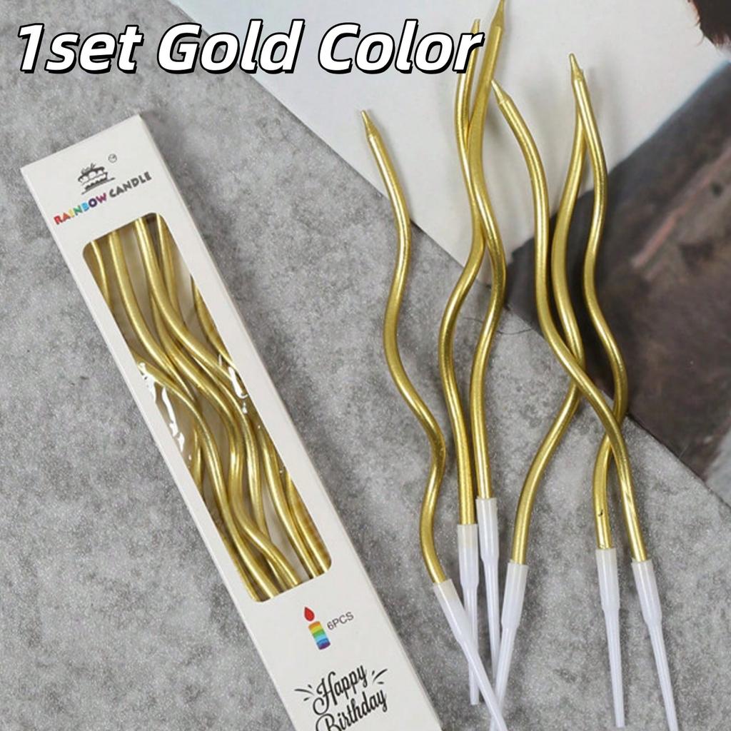 6pcs/Set Curved Cake Candles Birthday Cupcake Decorating Baby Shower Gender Reveal Candle Toppers Wedding Party Decorative