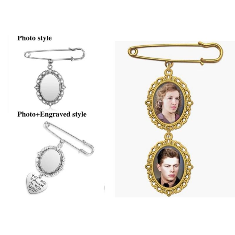 Elegant Golden Photo Brooch Pin for Memories for Hat Shirt Lapel Golden Picture Brooch Memorial Boutonniere