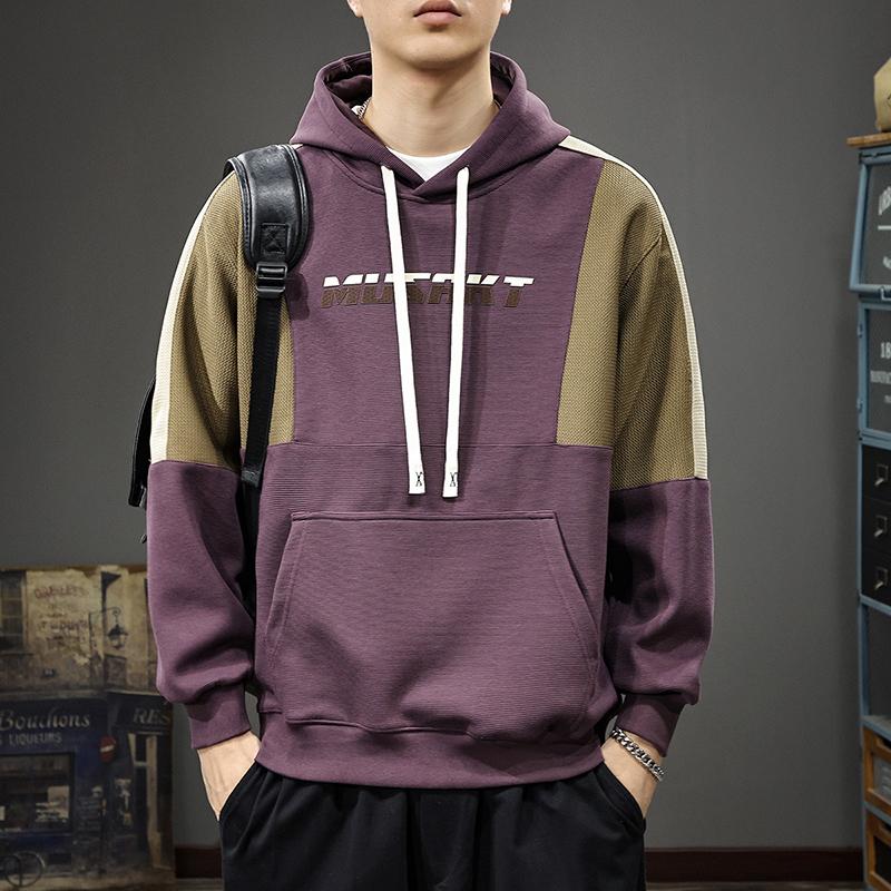 Autumn Trendy Brand Design Sense Splicing Contrasting Color Long-Sleeved Sweater Men'S Heavy Loose Large Size Hooded American Sports Jacket