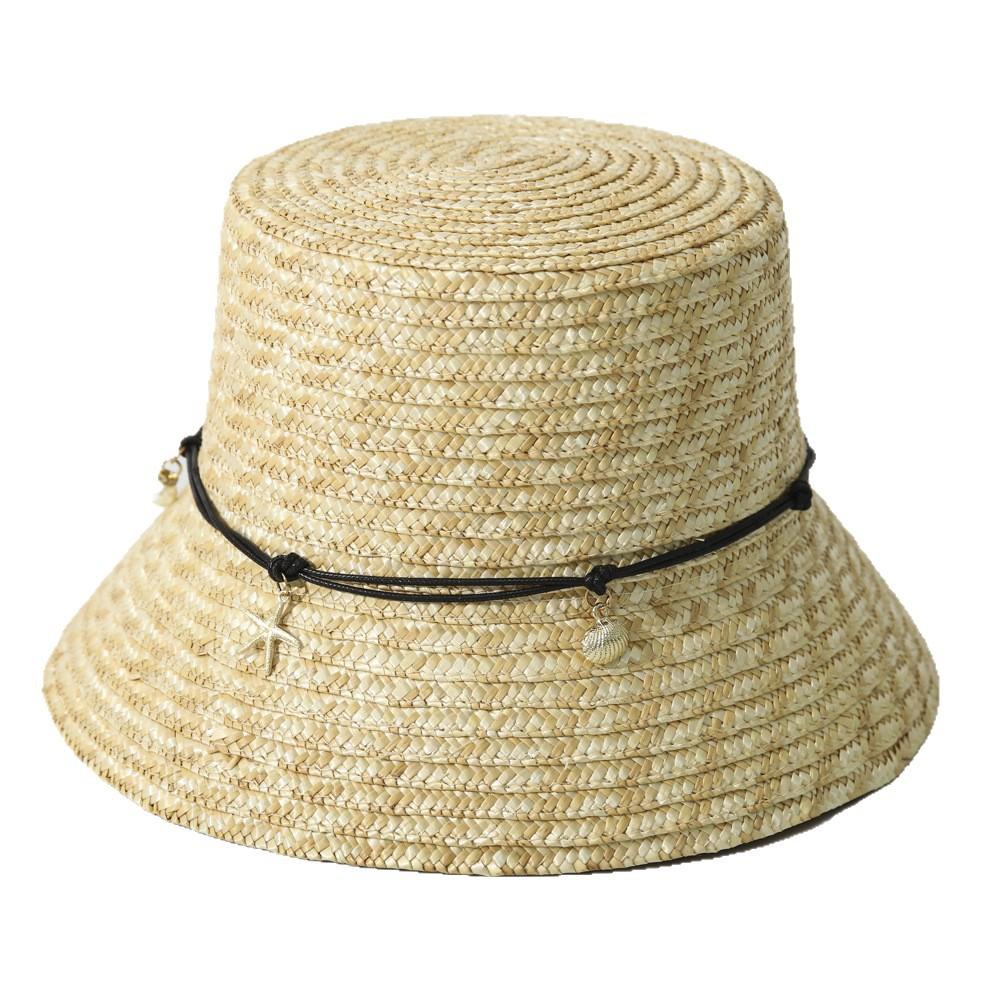 Chain straw hat, high-quality webbing letter design top hat, outdoor sunshade, concave top beach cap