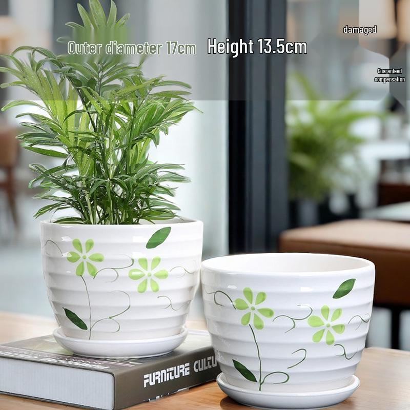 Simple Creative Ceramic Hanging Flower Pot with Tray - Large/Extra Large for Succulents and Green Pothos