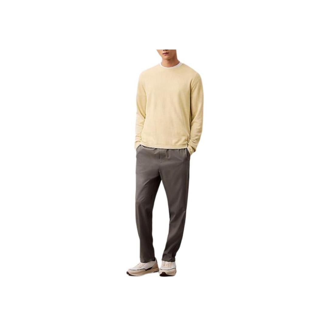 Calvin Klein Comfortable Solid Color Ribbed Knit Crew Neck Long Sleeve Sweater Men sweater Light-Yellow LV040BM327-RLV M