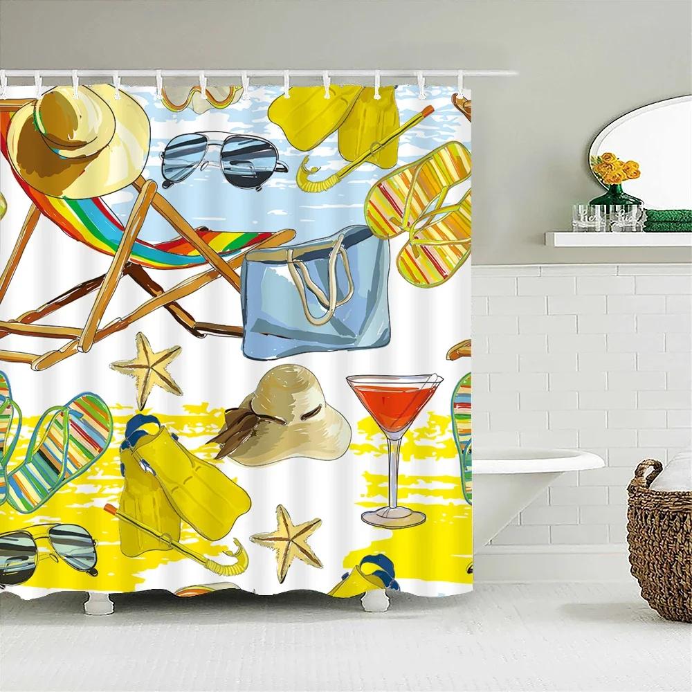 Sunlight Beach Waterproof Fabric Shower Curtains 3D Printing Palm Tree Bath Curtain For Bathroom Bathtub Decoration With Hooks