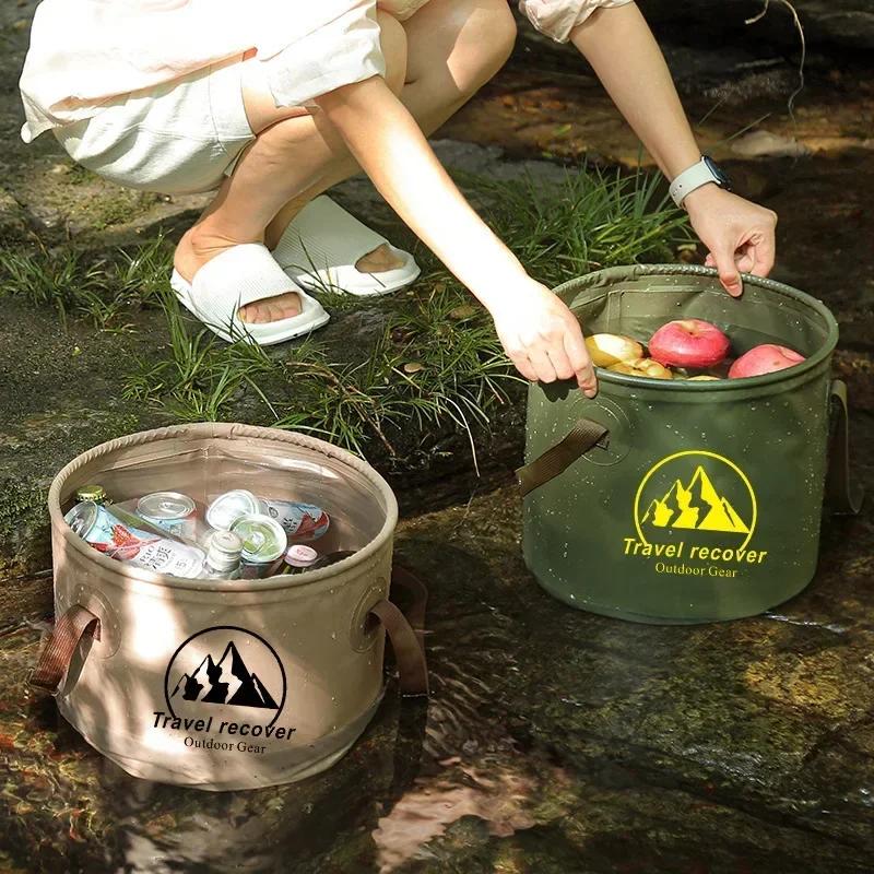 Portable Collapsible Outdoor Water Bucket, 11L/11L Foldable Portable Basin with Reinforced Handles for Camping Hiking Fishing