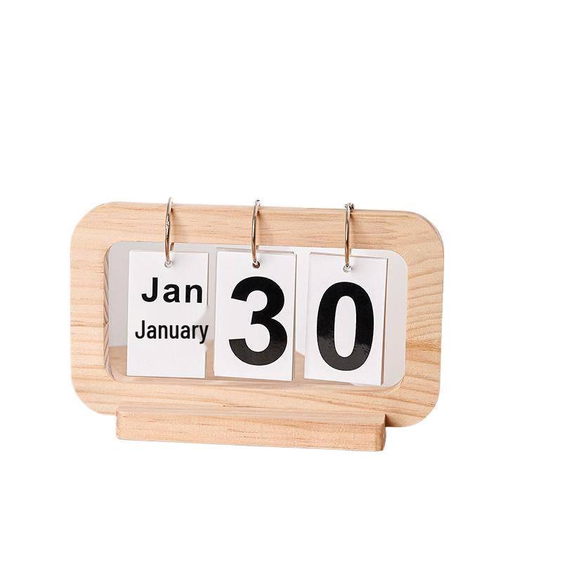 Retro Wooden Flip Page Desk Calendar Ornament for Bedroom or Living Room