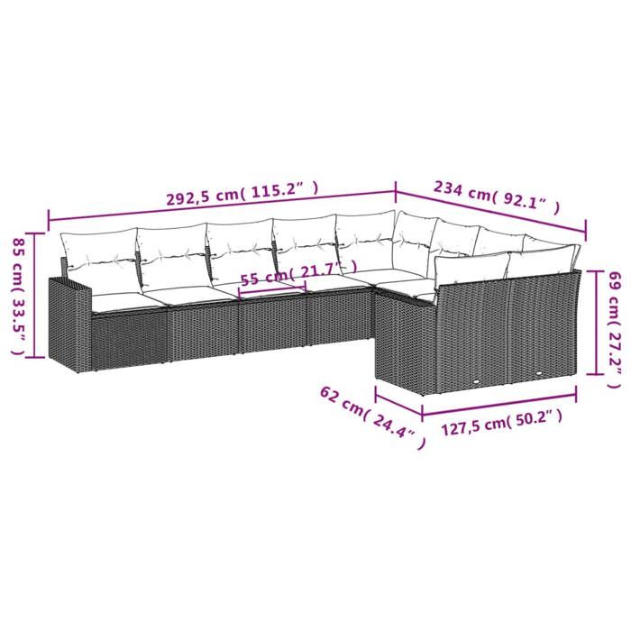 VidaXL Salon de Jardin avec Coussins 9 pcs, Canapés de Patio, Ensemble de Meubles, Mobilier de Terrasse Exterieur, Marron 3219434