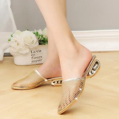 New Spring Summer Slippers Female Middle Fashion Thick Hollow Mesh Sandals Slip Simple Slippers