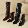 Women's Low-heeled Boots Autumn and Winter New European and American Thick-heeled Large-size Roman Medium Boots
