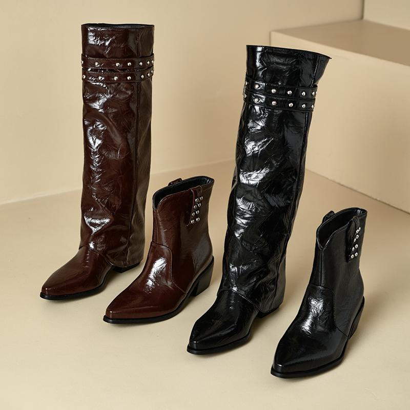 Women's Low-heeled Boots Autumn and Winter New European and American Thick-heeled Large-size Roman Medium Boots