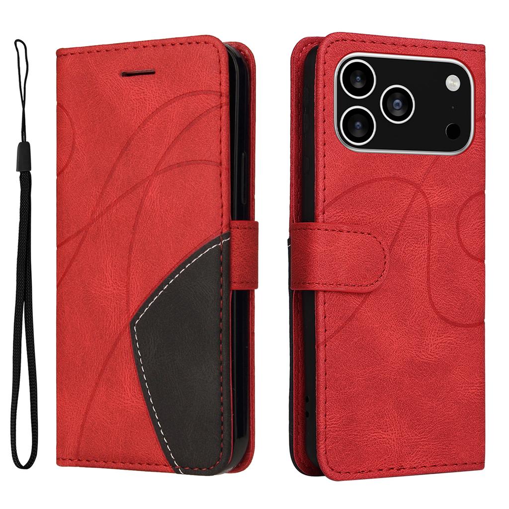 For iPhone 17 Pro Leather Phone Case Stand Wallet with Bi-colour Splicing Design