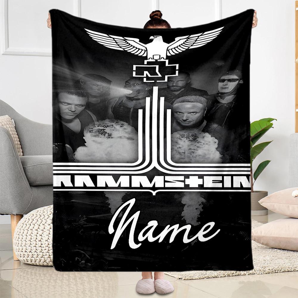 Rammstein Music Poster Customize Text Blanket Throw Customizable Blanket Soft & Cozy for Picnics Home Decor Couch Bed Ideal for All Seasons