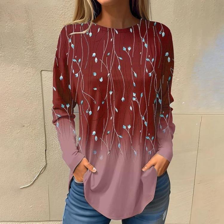 Autumn 3D Print Women Oversized O Neck Long Sleeve Tops T Shirt Ladies Clothing