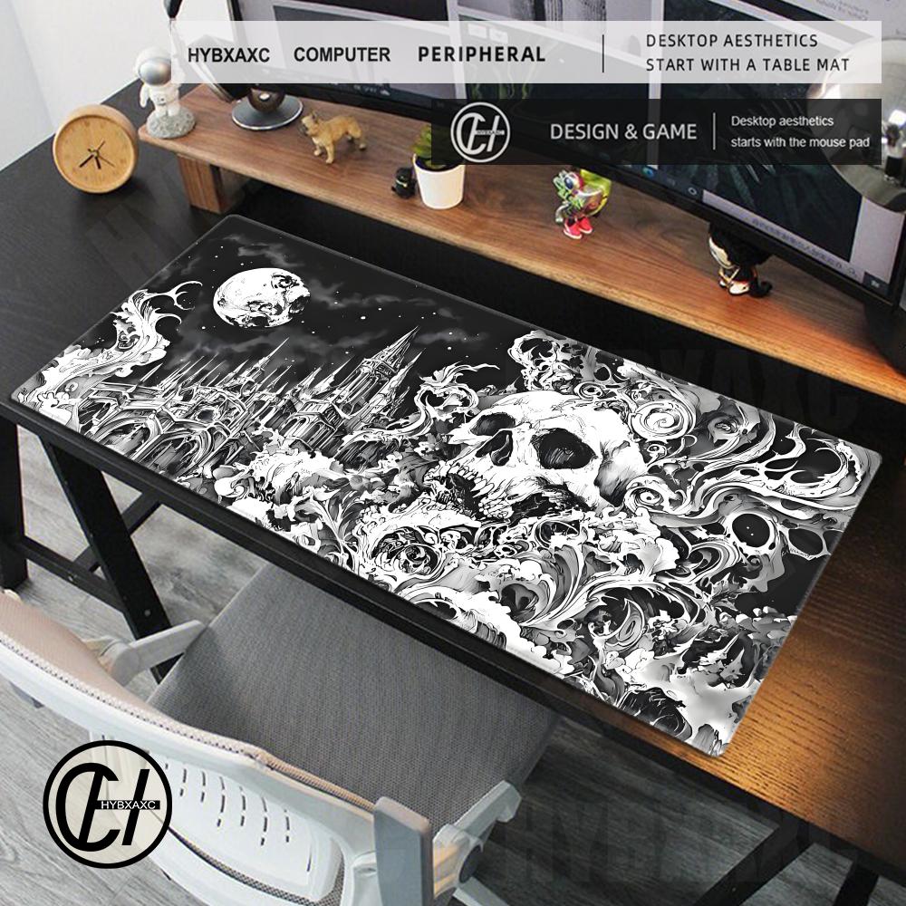 Black And White Skeleton Mousepad Gamer Custom Desk Mat Scary Skull Desk Mat Anime Table Of Office Carpet Gamer Natural Mice Pad