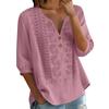 Damen V-Ausschnitt Dreiviertelarm Bestickte Knopfleistenbluse mit Blumenmuster Lockerer Schnitt Lässiges Oberteil