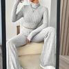 2 ks/sada Podzim Zima Dámské Top Kalhoty Set Polovysoký límec Dlouhé Rukávy Mikina Slim Fit Vysoká