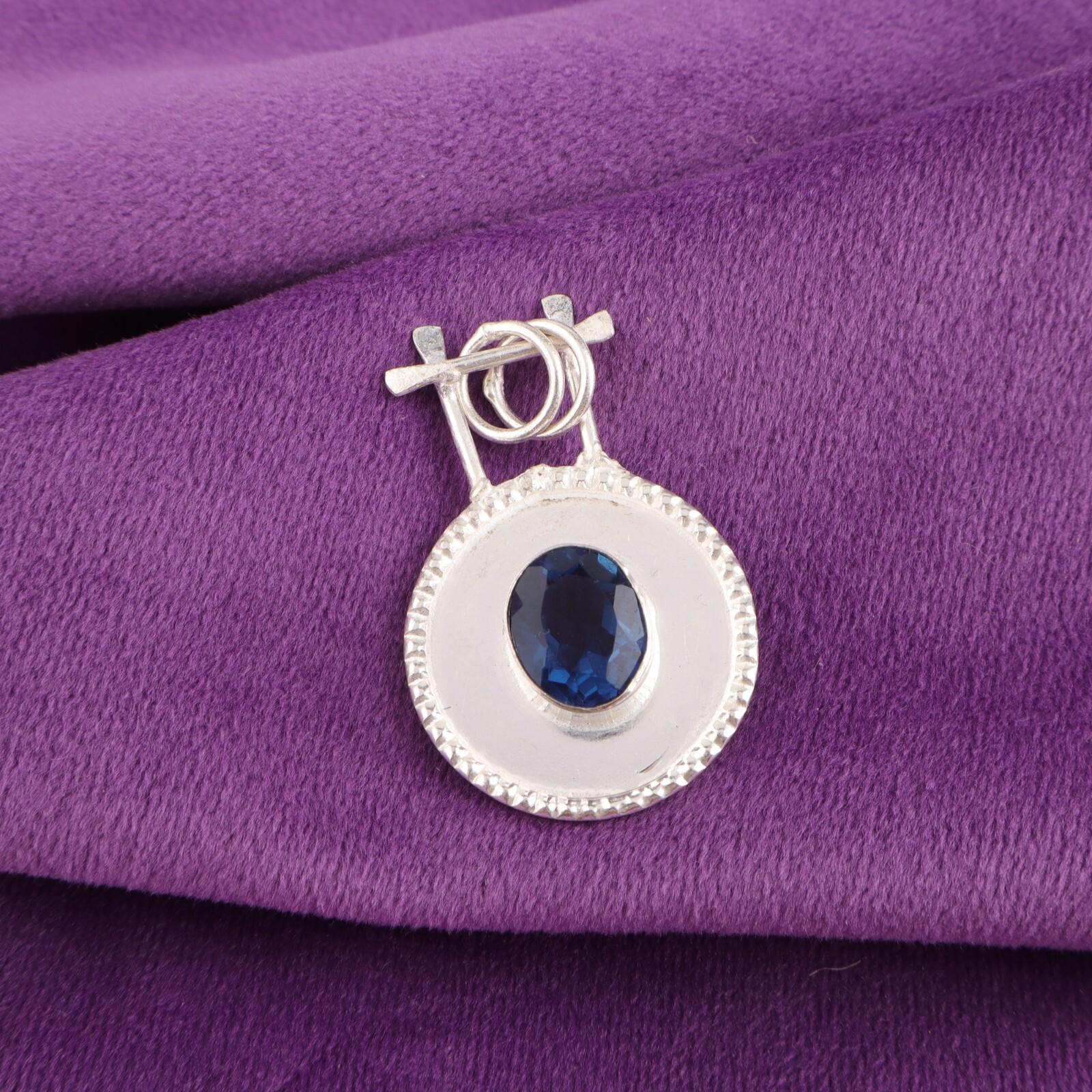 

London Blue Topaz Stone Friend Gift Engagement Handmade Pendant Sterling Silver PP-57-1