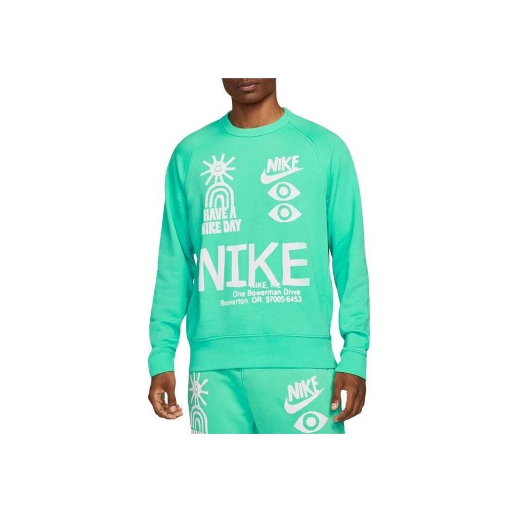 Nike Round Neck Letter Print Slim Fit Long Sleeve T-Shirt Men Tops Green DQ4169-369