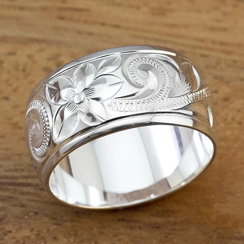 Metal CopperColor Caved Pattern Women Thin Rings Temperament Wedding Bands Accessories Fashion Versatile Jewelry