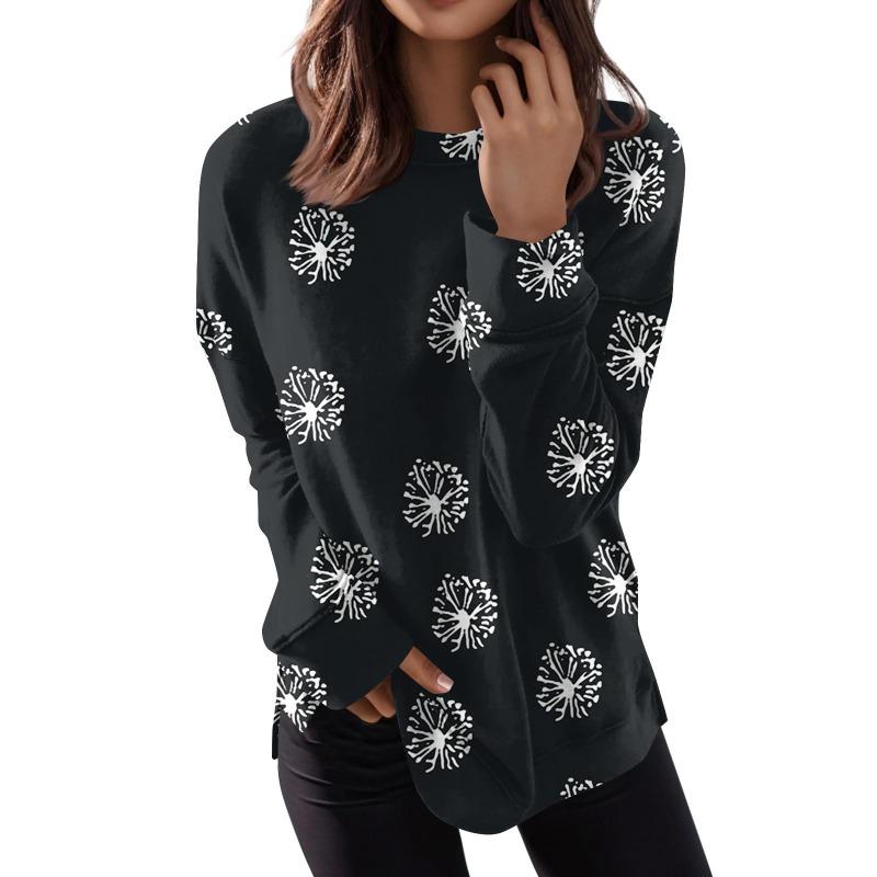 Spring And Autumn Women's Round Neck Tops Casual Fashion Print Long Sleeve O-Neck Pullover Top Blouse Women's Clothing