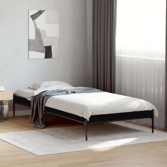 VidaXL Cadre de lit noir 90x190 cm bois d'ingénierie et métal, lit, lit d’invités, lit simple, meuble de chambre à coucher, 845051