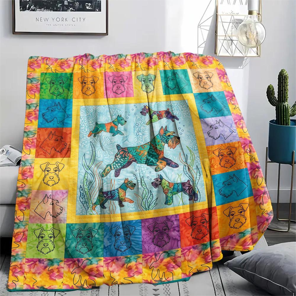 1Pc Colorful Dog Puzzle Print Flannel Blanket High Quality Warm Comfortable Cover for All Seasons Perfect for Gifts Home Decor