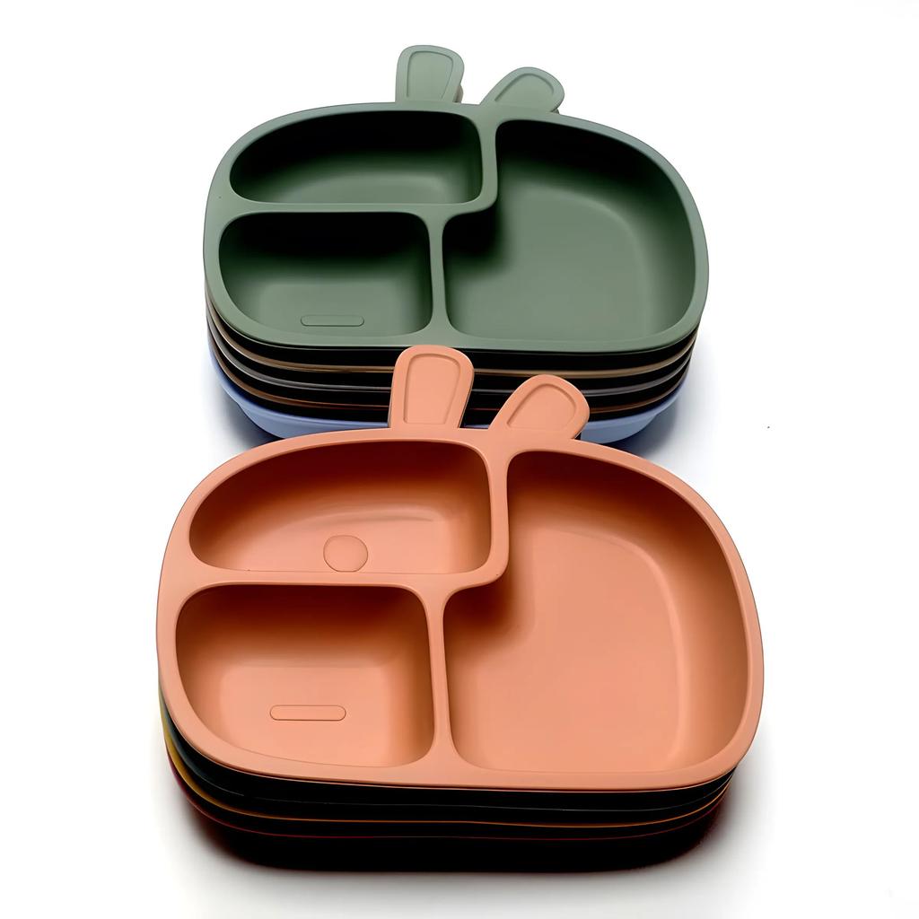Non-Toxic Silicone Baby Dinner Plate Food Grade Baby Supplement Bowl Set Children'S Divided Dinner Plate Suction Cup One Piece